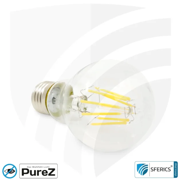 6,4 watt LED filament Pure-Z NEO | bright as 55 watts, 650 lumens | CRI 97 | flicker-free | warm white | E27. clear.