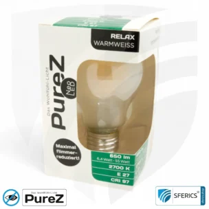 6,4 watt LED filament Pure-Z NEO | bright as 55 watts, 650 lumens | CRI 97 | flicker-free | warm white | E27. frosted.