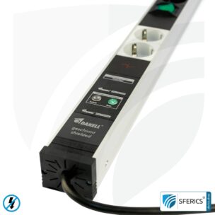 PC socket strip 6-way (4+2), shielded LF | with on/off switch, overvoltage protection and full protection HF filter system up to 80 MHz | type EF Schuko