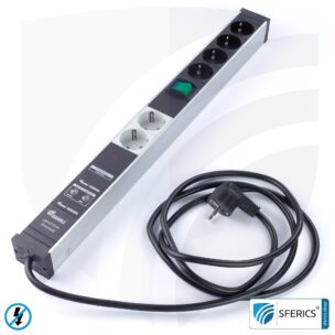 PC socket strip 6-way (4+2), shielded LF | with on/off switch, overvoltage protection and full protection HF filter system up to 80 MHz | type EF Schuko