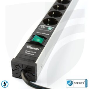 Socket strip 9-way, shielded LF | with on/off switch and overvoltage protection | type EF (Schuko)
