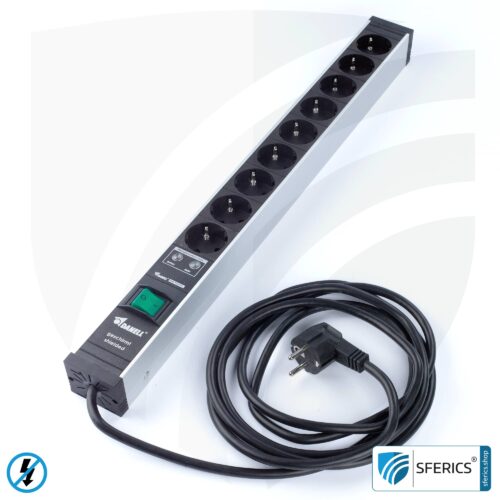 Socket strip 9-way, shielded LF | with on/off switch and overvoltage protection | type EF (Schuko)