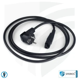 Shielded IEC cold appliance cable with C13 plug | black | 2 meters | Cold device connection cable for shielding electrical and magnetic alternating fields LF