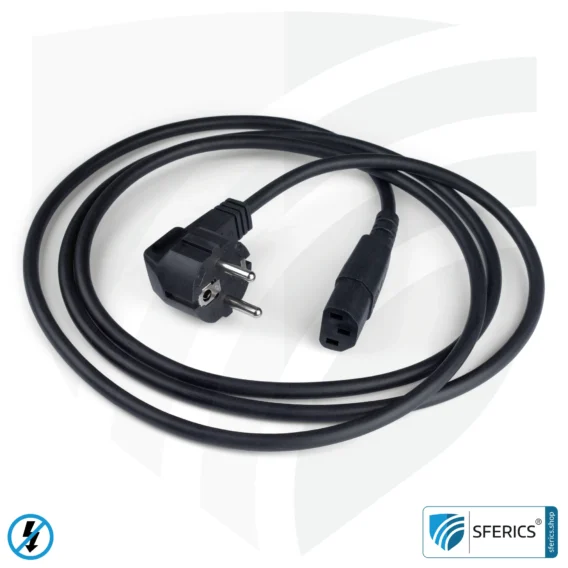 Shielded IEC cold appliance cable with C13 plug | black | 2 meters | Cold device connection cable for shielding electrical and magnetic alternating fields LF