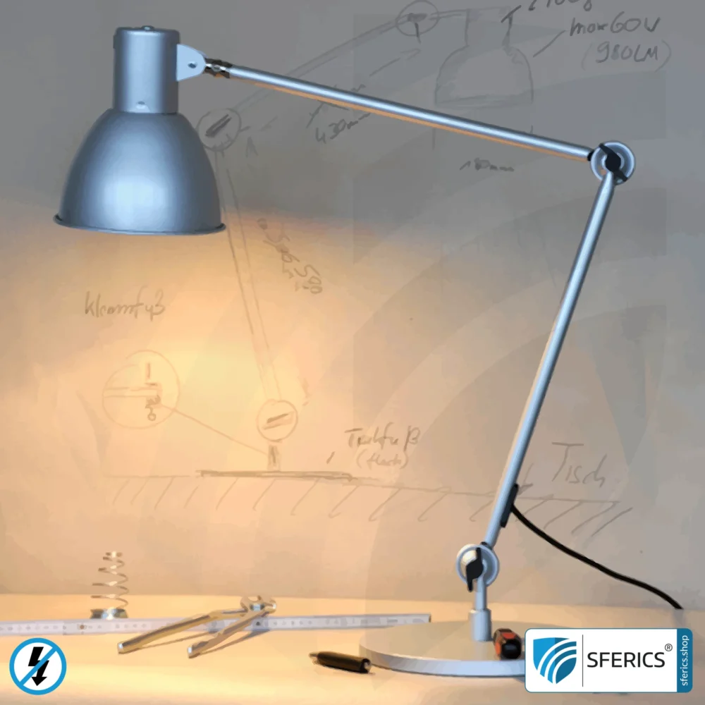 Shielded lamp LONDON in the design SILVER | desk lamp for the bright workplace or as an ingenious work lamp | E27 socket