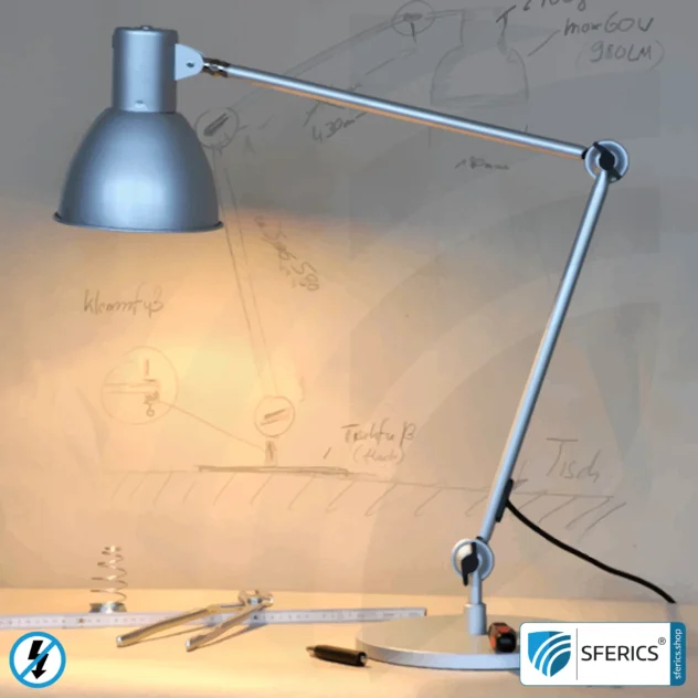 Shielded lamp LONDON in the design SILVER | desk lamp for the bright workplace or as an ingenious work lamp | E27 socket