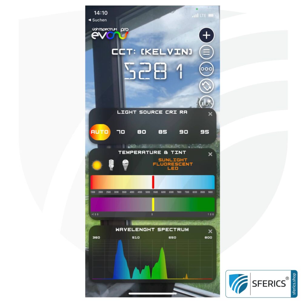 Lightspectrum Pro EVO for iPhone and iPad | measurement of the light spectrum | color temperature (Kelvin) and wavelengths, CRI, lux, and much more.