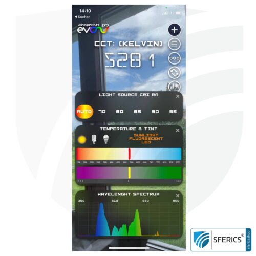 Lightspectrum Pro EVO | Measurement of the colour temperature in Kelvin and display of the colour spectrum | for iOS
