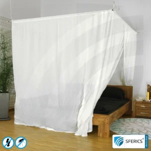TESTING! Rent a shielding canopy electrosmog EMF risk-free for 14 days | Choose from 3 sets | Shielding effectiveness HF up to 99,99% (40 dB) | High reduction of RF radiation, WIFI, etc. 6 Shielding canopy electrosmog EMF | DOUBLE BED or GRAND KING SIZE | Shielding effectiveness HF up to 99,99% (40 dB) | SFERICS® invest4life program | High reduction of RF radiation, WIFI, etc.