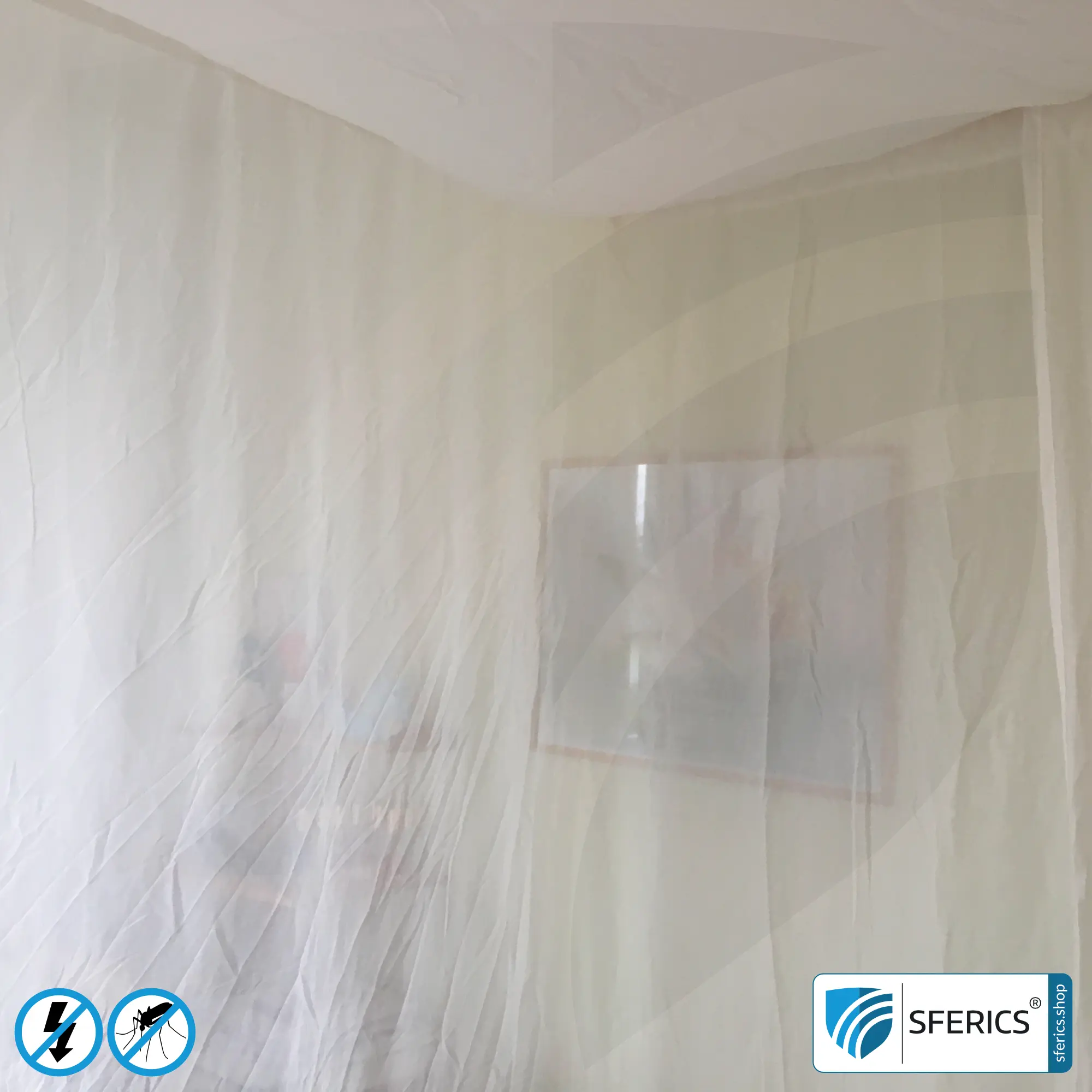 Shielding canopy electrosmog EMF | DOUBLE BED or GRAND KING SIZE | Shielding effectiveness HF up to 99,99% (40 dB) | SFERICS® invest4life program | High reduction of RF radiation, WIFI, etc. 5 Shielding canopy electrosmog EMF | DOUBLE BED or GRAND KING SIZE | Shielding effectiveness HF up to 99,99% (40 dB) | SFERICS® invest4life program | High reduction of RF radiation, WIFI, etc.