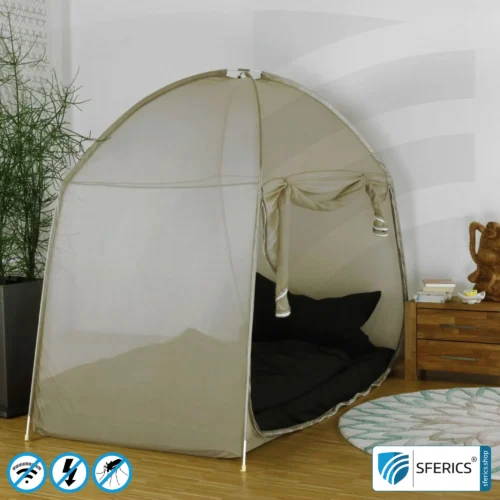 Shielding Tent SAFECAVE SINGLE with 100 cm width | anti electrosmog full protection | mobile radiation protection against WIFI, cell phone, LTE, 5G, ... with efficiency over 99,99% (42 dB) | free-standing, without ceiling suspension | groundable