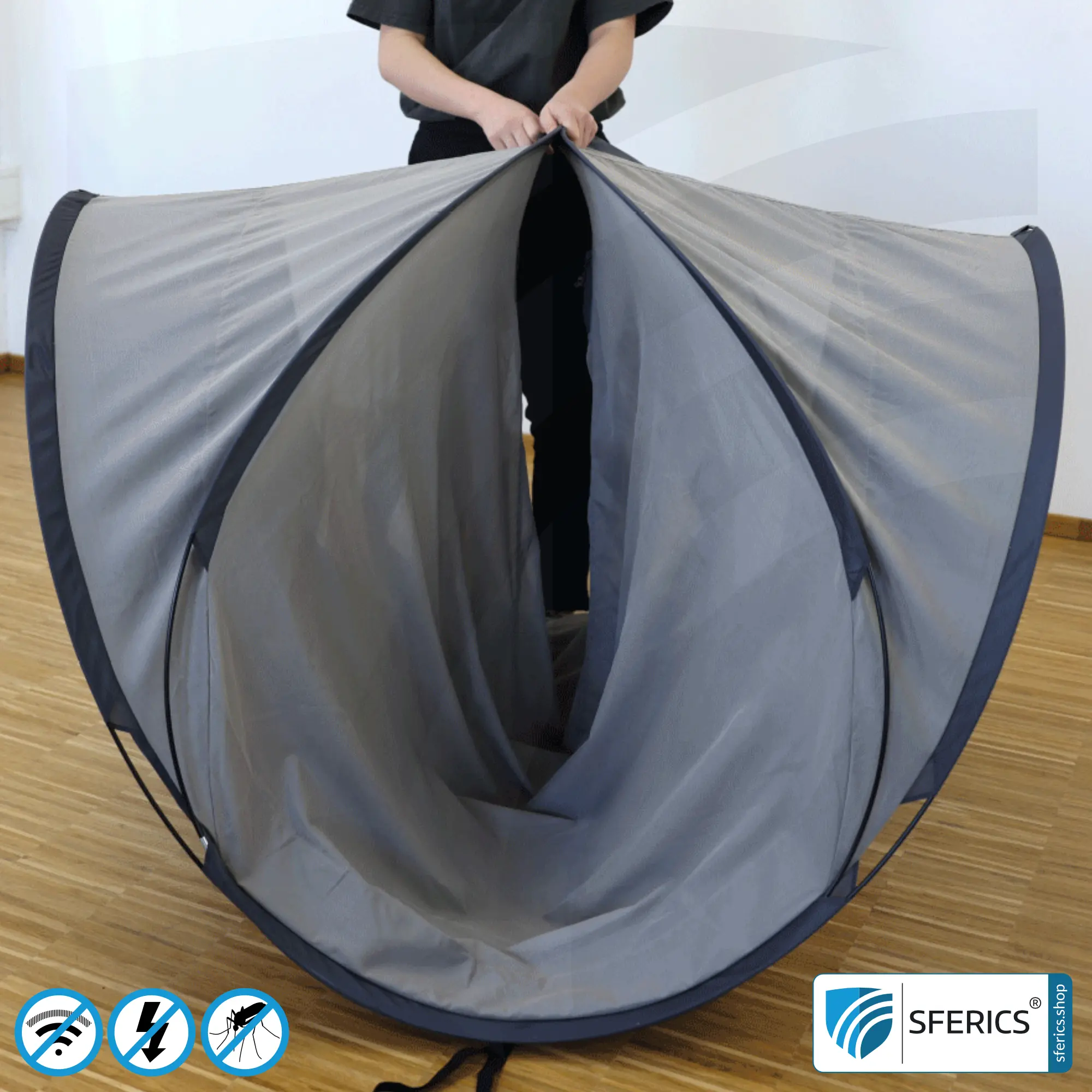 Shielding Tent SAFECAVE Pop Up Litter Tent | anti electrosmog full protection | mobile radiation protection against WIFI, cell phone, LTE, 5G, ... with efficiency up to 99,99% (44 dB) | groundable 5 Shielding Tent SAFECAVE Pop Up Litter Tent | anti electrosmog full protection | mobile radiation protection against WIFI, cell phone, LTE, 5G, ... with efficiency up to 99,99% (44 dB) | groundable