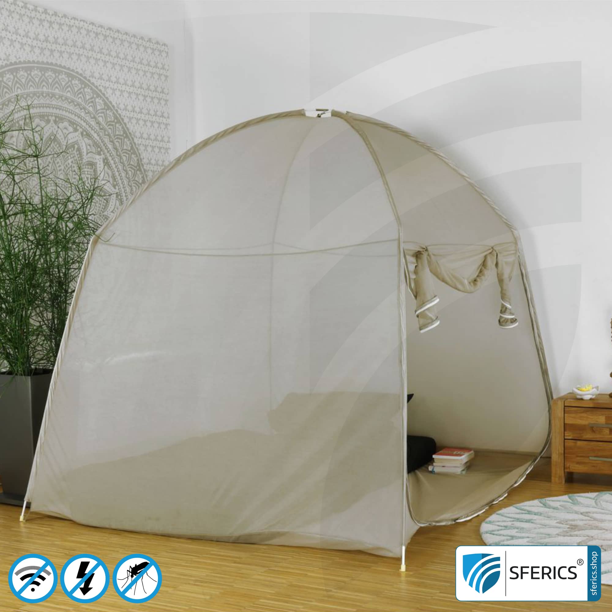Shielding Tent SAFECAVE SUPERKING with 175 cm width | anti electrosmog full protection | mobile radiation protection against WIFI, cell phone, LTE, 5G, ... with efficiency over 99,99% (42 dB) | free-standing, without ceiling suspension | groundable