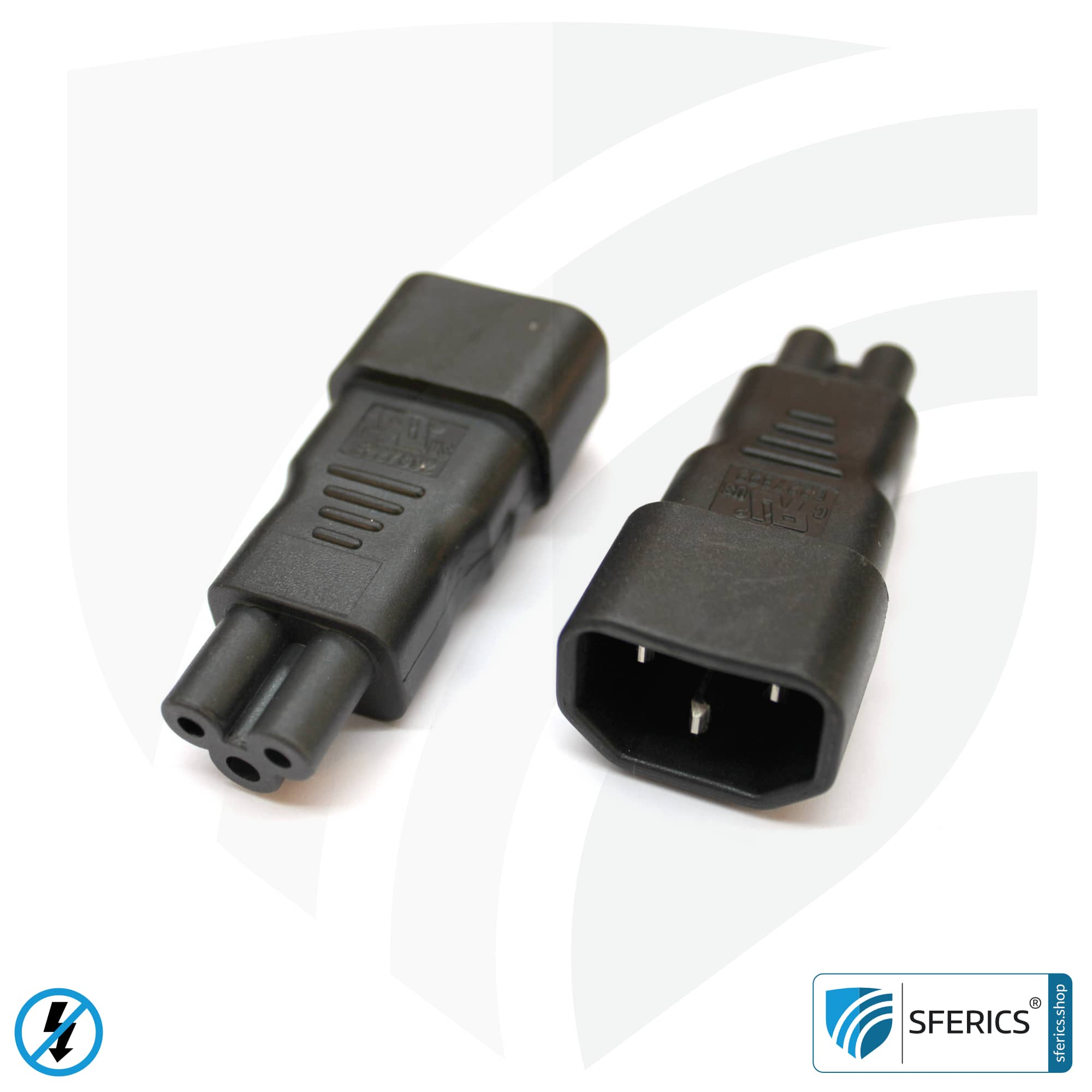 Adapter C13 plug to two-pin C5 plug | laptop class 2 Adapter C13 plug to two-pin C5 plug | laptop class