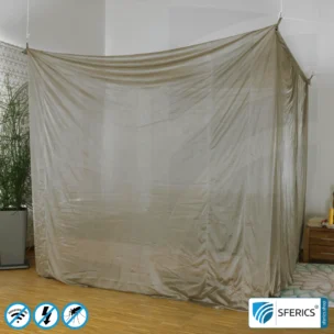 Shielding canopy electrosmog BUDGET | DOUBLE BED or GRAND KING SIZE, box shape | Shielding EMF over 99,99% (44 dB) | Groundable LF | Made in China