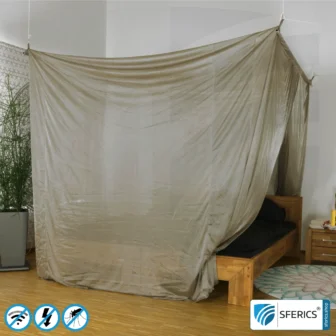Shielding canopy electrosmog BUDGET | DOUBLE BED or GRAND KING SIZE, box shape | Shielding EMF over 99,99% (44 dB) | Groundable LF | Made in China