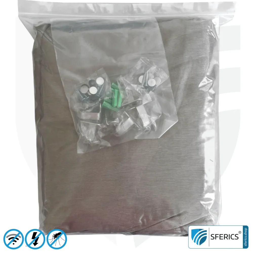 Shielding canopy electrosmog BUDGET | DOUBLE BED or GRAND KING SIZE, box shape | Shielding EMF over 99,99% (44 dB) | Groundable LF | Made in China