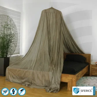 Shielding canopy electrosmog BUDGET | DOUBLE BED or GRAND KING SIZE, pyramid shape | Shielding EMF over 99,99% (44 dB) | Groundable LF | Made in China