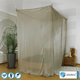 Shielding canopy electrosmog BUDGET | SINGLE BED, box shape | Shielding EMF over 99,99% (44 dB) | Groundable LF | Made in China