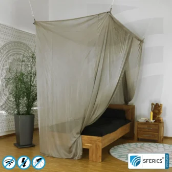 Shielding canopy electrosmog BUDGET | SINGLE BED, box shape | Shielding EMF over 99,99% (44 dB) | Groundable LF | Made in China