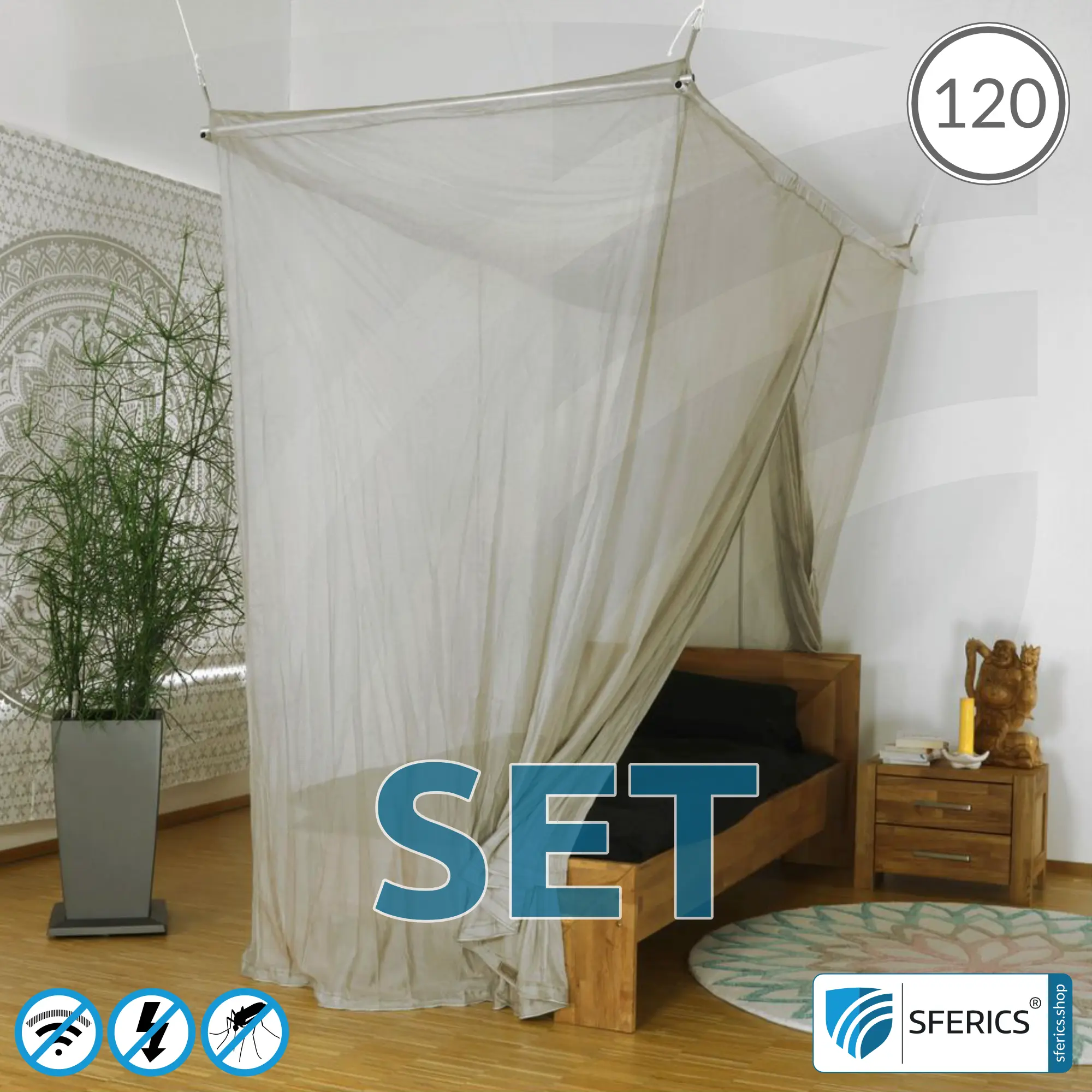 Shielding canopy Electrosmog ULTRA in a set | QUEEN SIZE BED, 120 CM | Shielding EMF over 99,99% (48 dB) | Groundable LF | SFERICS® invest4life program | Effective against 5G! 4 Shielding canopy Electrosmog ULTRA in a set | QUEEN SIZE BED, 120 CM | Shielding EMF over 99,99% (48 dB) | Groundable LF | SFERICS® invest4life program | Effective against 5G!