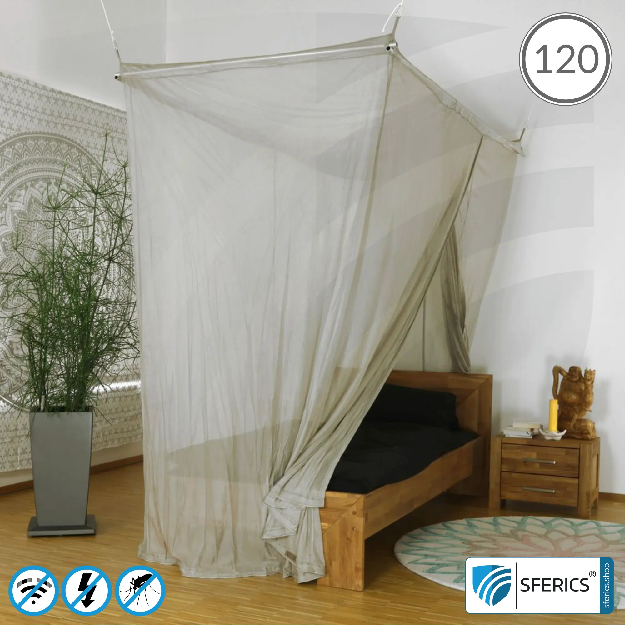 Shielding canopy Electrosmog ULTRA | QUEEN SIZE BED, 120 CM | Shielding EMF over 99,99% (48 dB) | Groundable LF | Effective against 5G! Feedimage