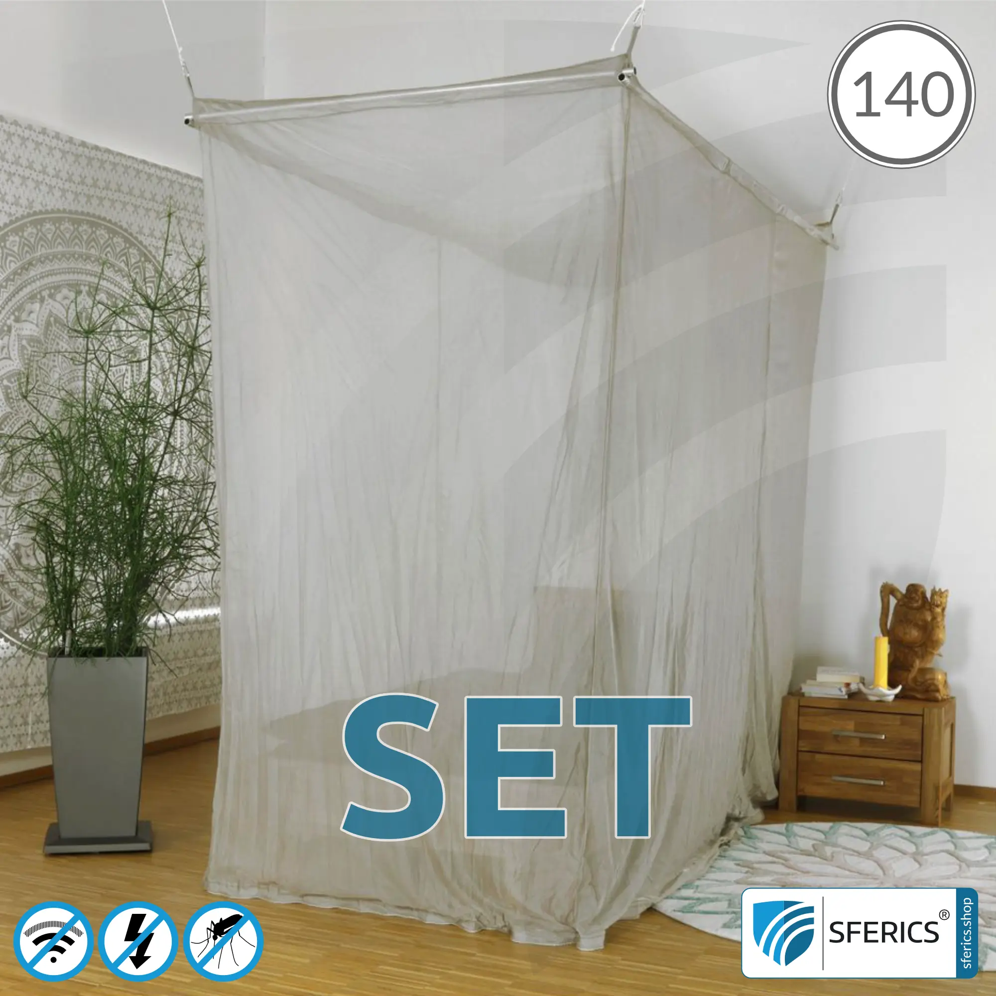 Shielding canopy Electrosmog ULTRA in a set | QUEEN SIZE BED, 140 CM | Shielding EMF over 99,99% (48 dB) | Groundable LF | SFERICS® invest4life program | Effective against 5G! 3 Shielding canopy Electrosmog ULTRA in a set | QUEEN SIZE BED, 140 CM | Shielding EMF over 99,99% (48 dB) | Groundable LF | SFERICS® invest4life program | Effective against 5G!