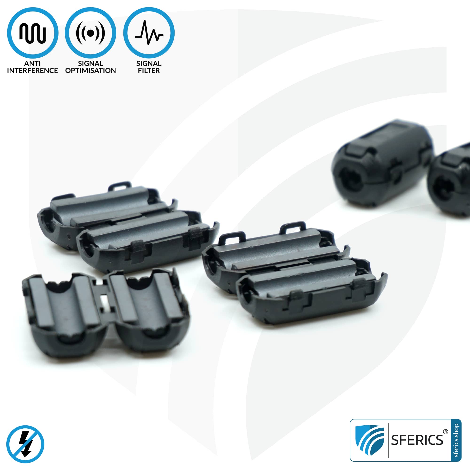 Ferrite core filter against electrosmog in the headset cable | black, clickable, for 5mm cable | FREE 1 piece as a gift! 9 Ferrite core filter against electrosmog in the headset cable | black, clickable, for 5mm cable | FREE 1 piece as a gift!