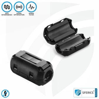 Ferrite core filter against electrosmog in the headset cable | black, clickable, for 5mm cable | FREE 1 piece as a gift!