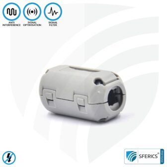 Ferrite core filter against electrosmog in the headset cable | grey, clickable, for 5mm cable | FREE 1 piece as a gift!