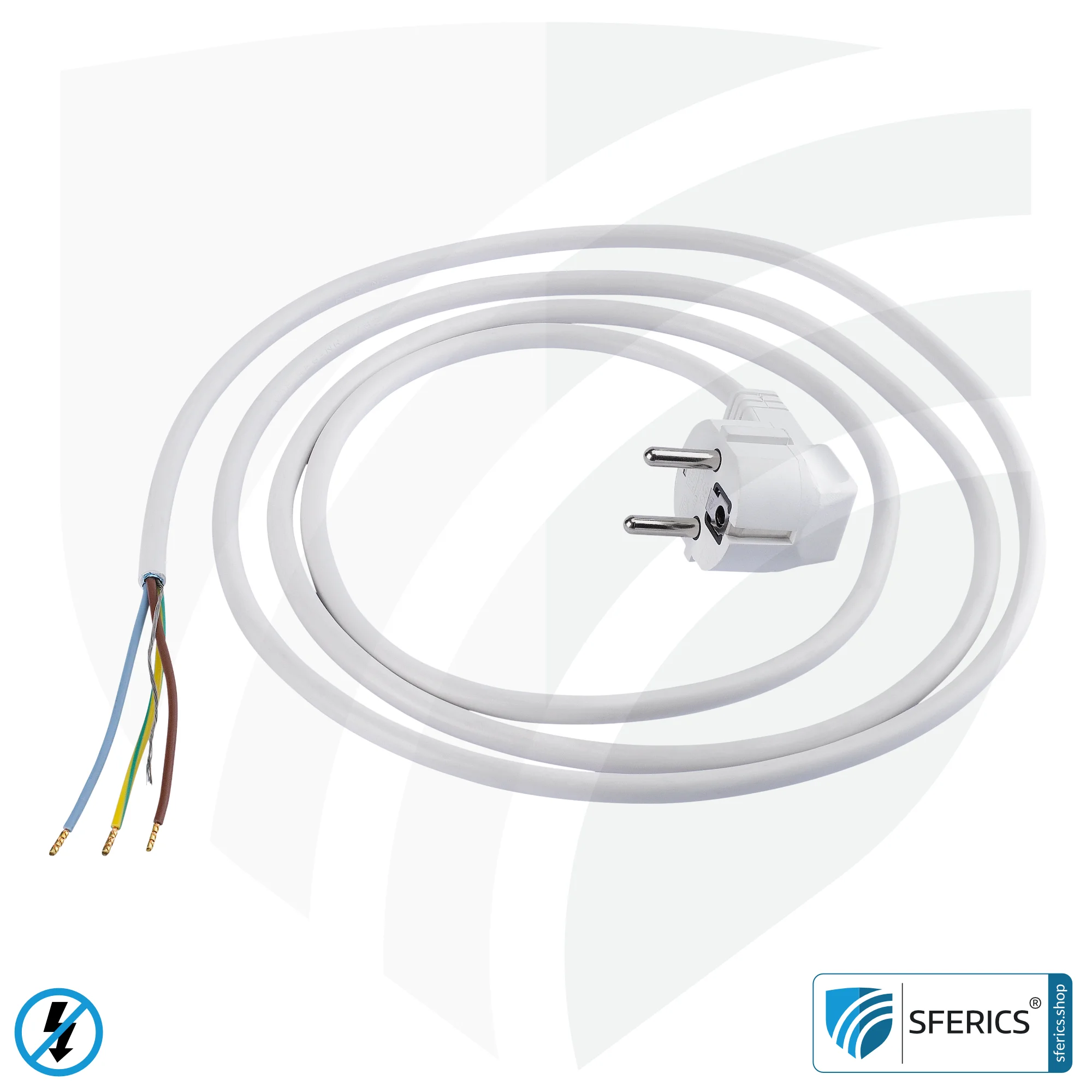 Shielded device connection cable with free end | white | electric cable for shielding electrical and magnetic alternating fields LF 3 Shielded device connection cable with free end | white | electric cable for shielding electrical and magnetic alternating fields LF