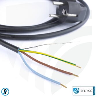Shielded device connection cable with free end | black | electric cable for shielding electrical and magnetic alternating fields LF