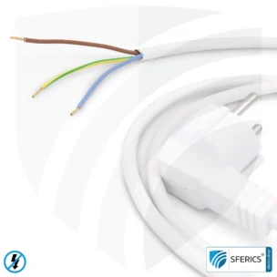 Shielded device connection cable with switch | white | 2 meters length | electrical cable for shielding alternating electric and magnetic fields LF 8 Shielded device connection cable with switch | white | 2 meters length | electrical cable for shielding alternating electric and magnetic fields LF