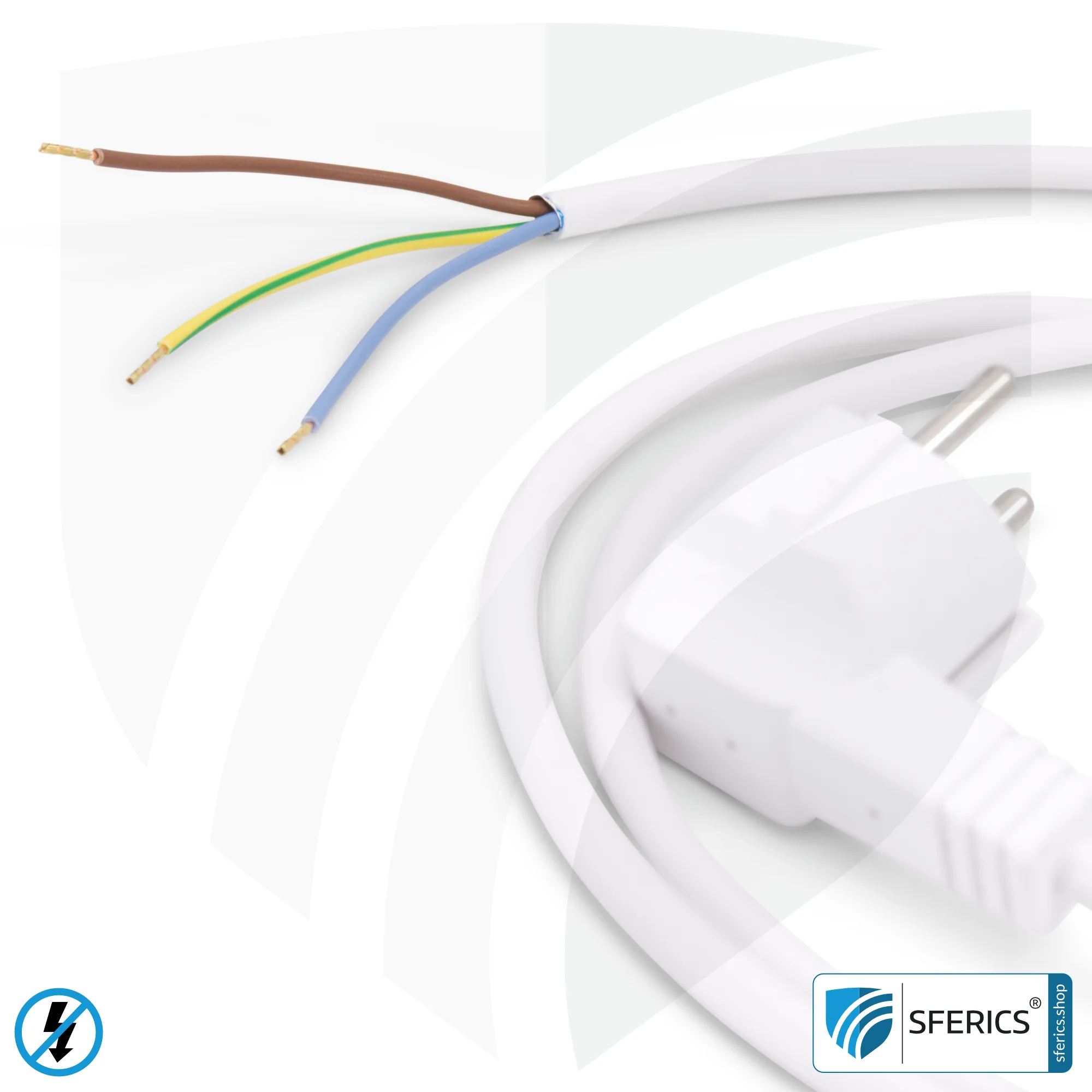 Shielded device connection cable with switch | white | 2 meters length | electrical cable for shielding alternating electric and magnetic fields LF 5 Shielded device connection cable with switch | white | 2 meters length | electrical cable for shielding alternating electric and magnetic fields LF