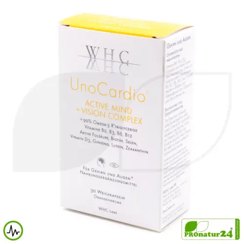WHC UnoCardio® Active Mind + VISION Complex | 30 Softgel Capsules with Natural Orange Flavor- Special offer due to BBD
