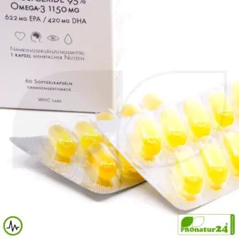 WHC UnoCardio® X2 | 90% OMEGA-3 Fatty Acids, 1150 mg | 60 Orange-flavored Softgel Capsules