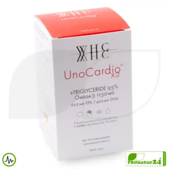 WHC UnoCardio® X2 | 90% OMEGA-3 Fatty Acids, 1150 mg | 60 Orange-flavored Softgel Capsules